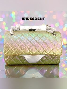 Iridescent Leather Quilted Yellow Rainbow Shimmering Shifting Color CrossbodyBag